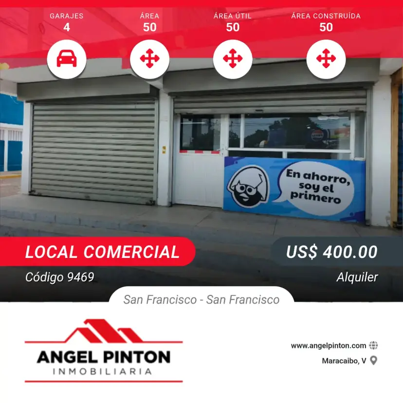 API 9469 LOCAL COMERCIAL ALQUILER SAN FRANCISCO VENEZUELA  $ 400 Johnny Graterol 