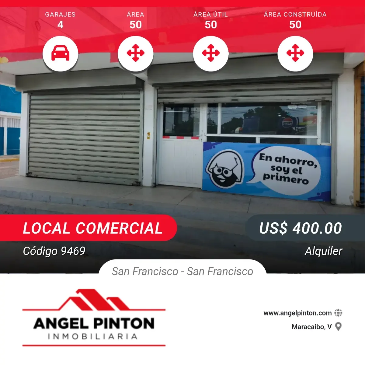 API 9469 LOCAL COMERCIAL ALQUILER SAN FRANCISCO VENEZUELA  $ 400 Johnny Graterol 