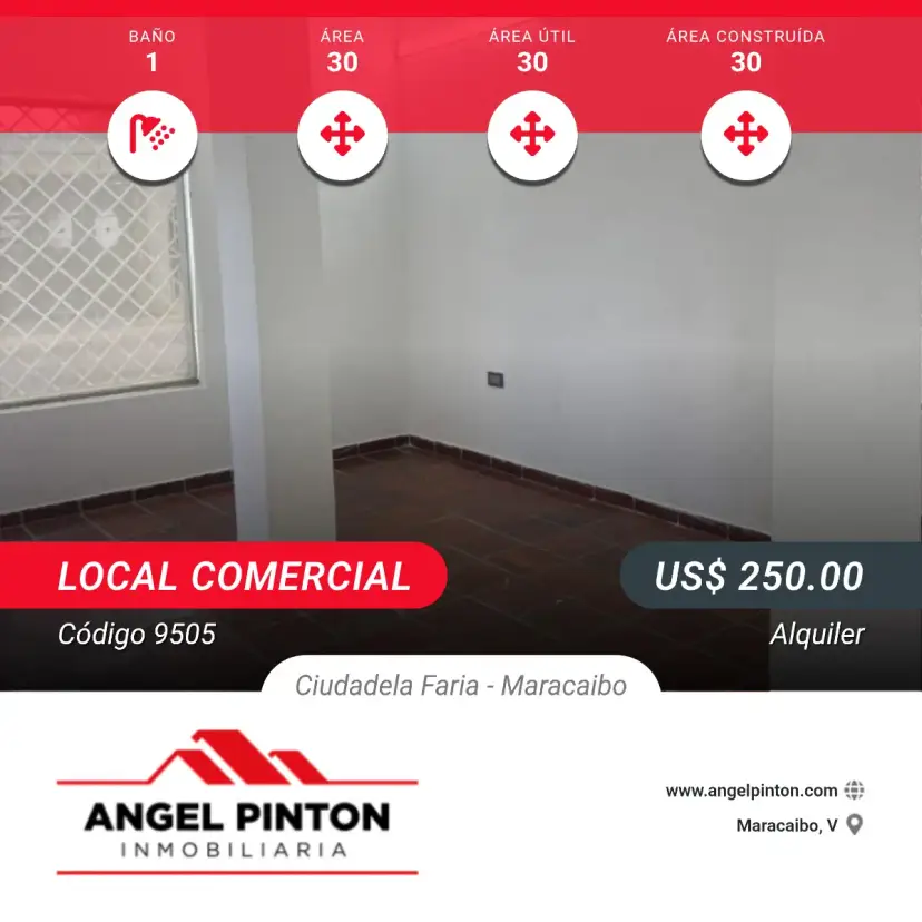  API 9505 LOCAL COMERCIAL ALQUILER CIUDADELA FARIA MARACAIBO VENEZUELA $ 250. Elluz Blanco 