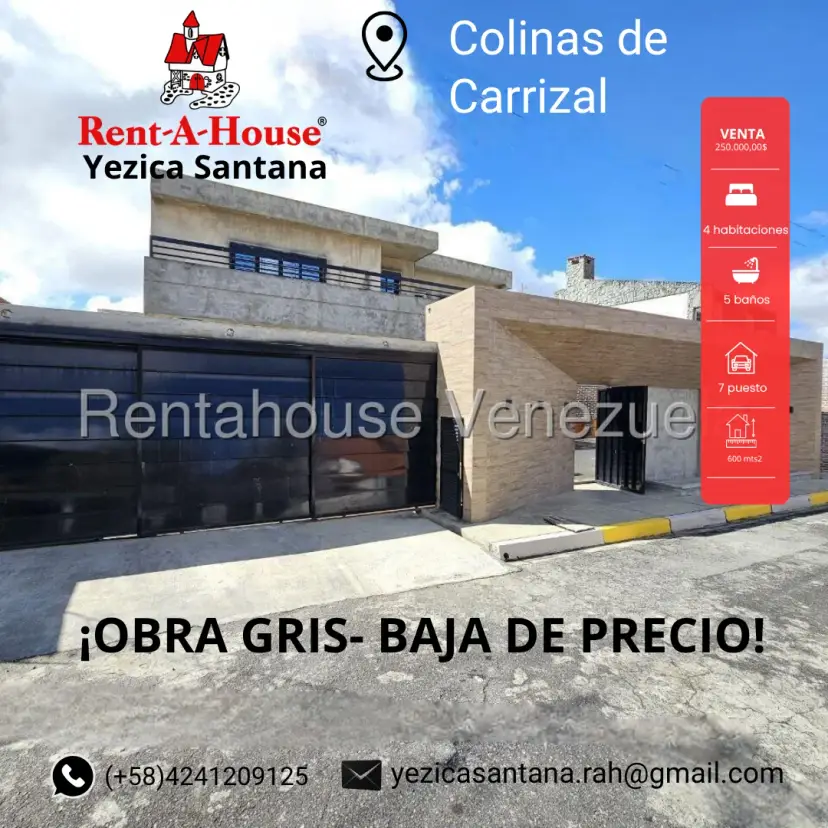 VENTA CASA OBRA GRIS COLINAS DE CARRIZAL, BAJA DE PRECIO 