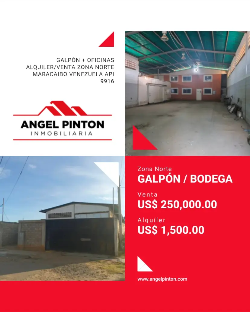 GALPÓN + OFICINAS ALQUILER/VENTA ZONA NORTE MARACAIBO VENEZUELA API 9916