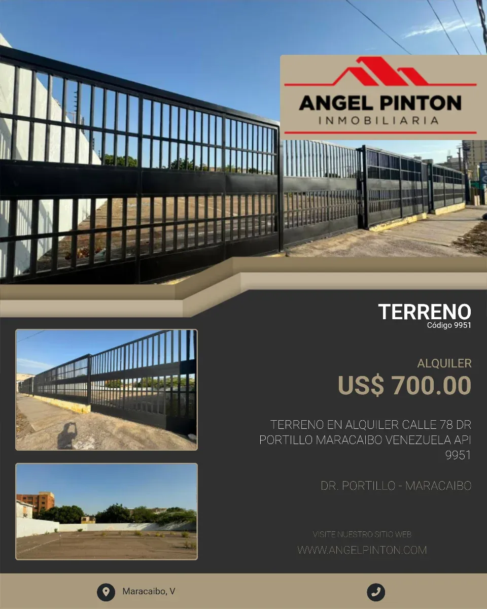 TERRENO EN ALQUILER CALLE 78 DR PORTILLO MARACAIBO VENEZUELA API 9951
