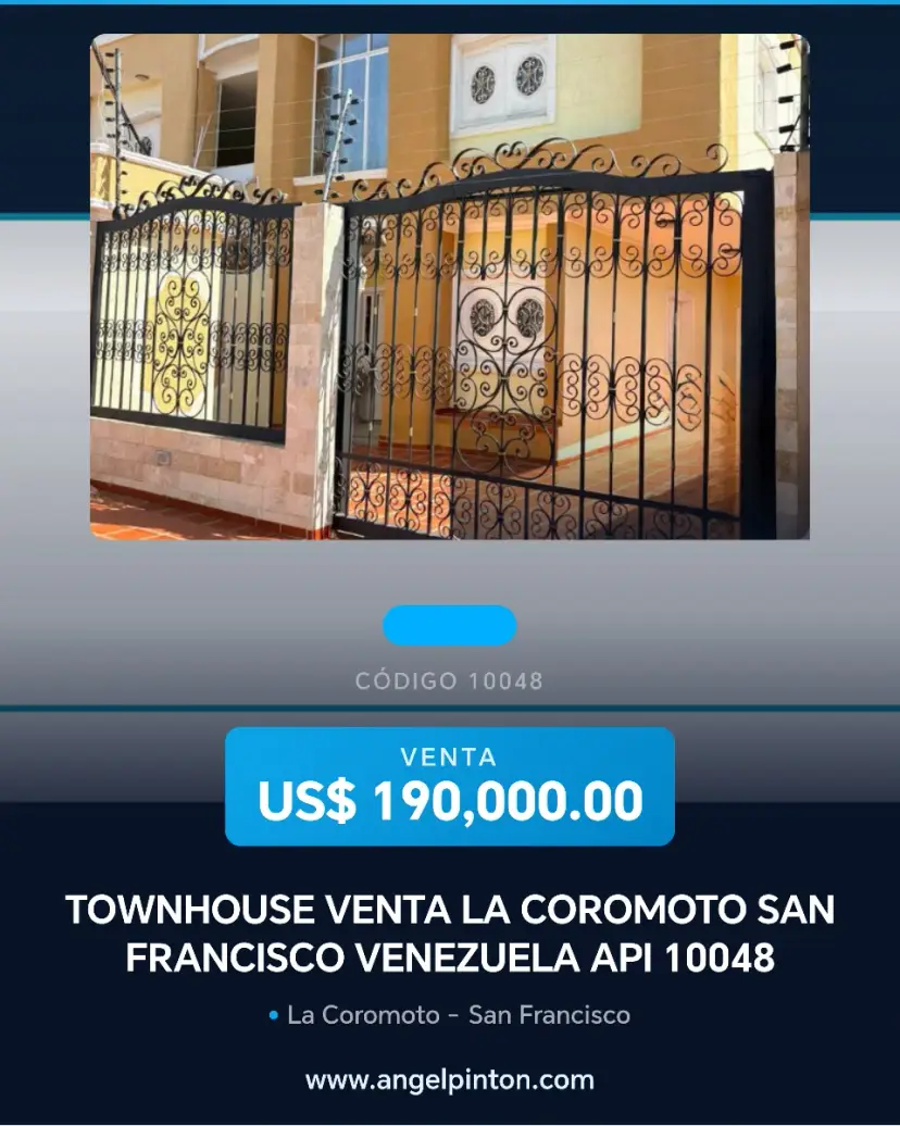 TOWNHOUSE VENTA LA COROMOTO SAN FRANCISCO VENEZUELA API 10048