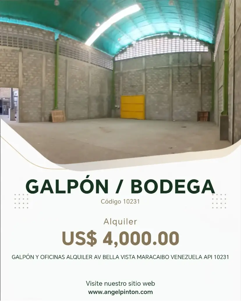 GALPÓN Y OFICINAS ALQUILER AV BELLA VISTA MARACAIBO VENEZUELA API 10231