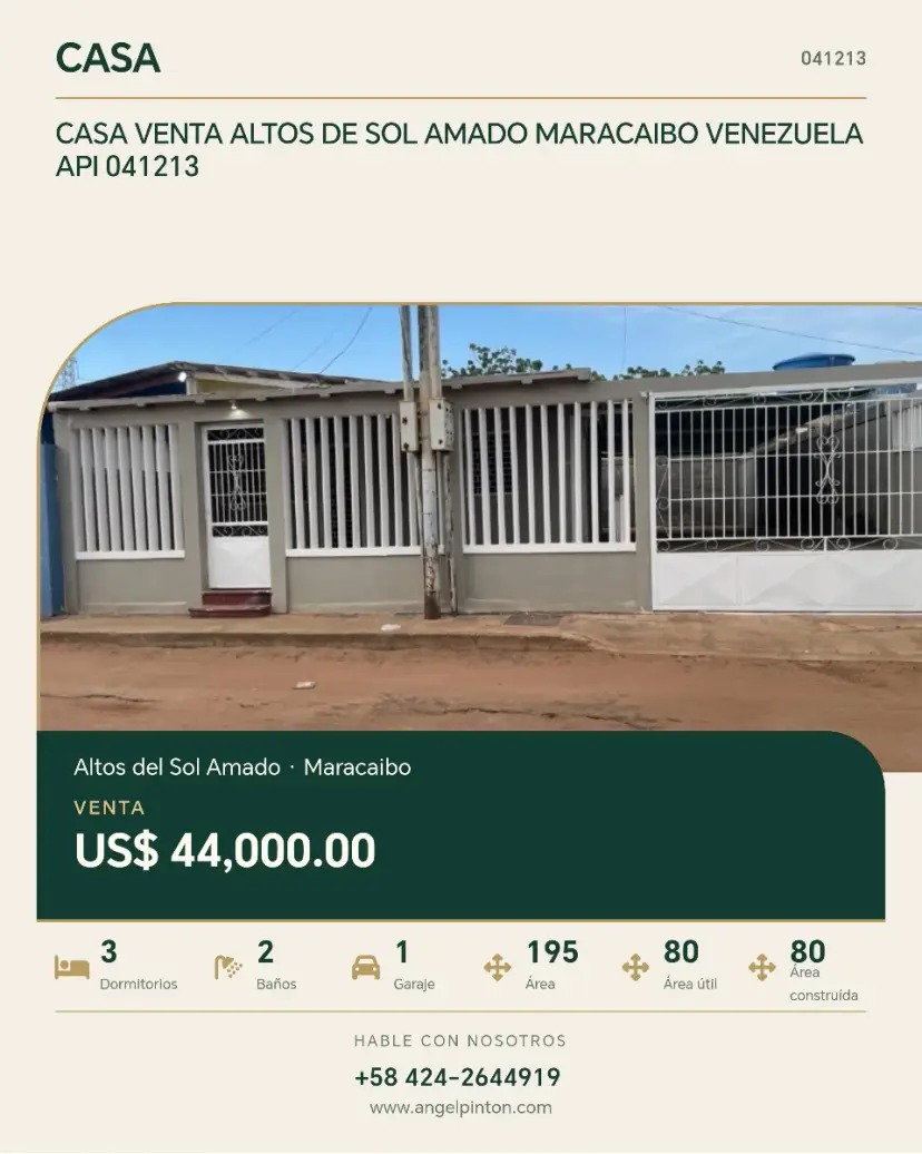 CASA VENTA ALTOS DE SOL AMADO MARACAIBO VENEZUELA API 041213