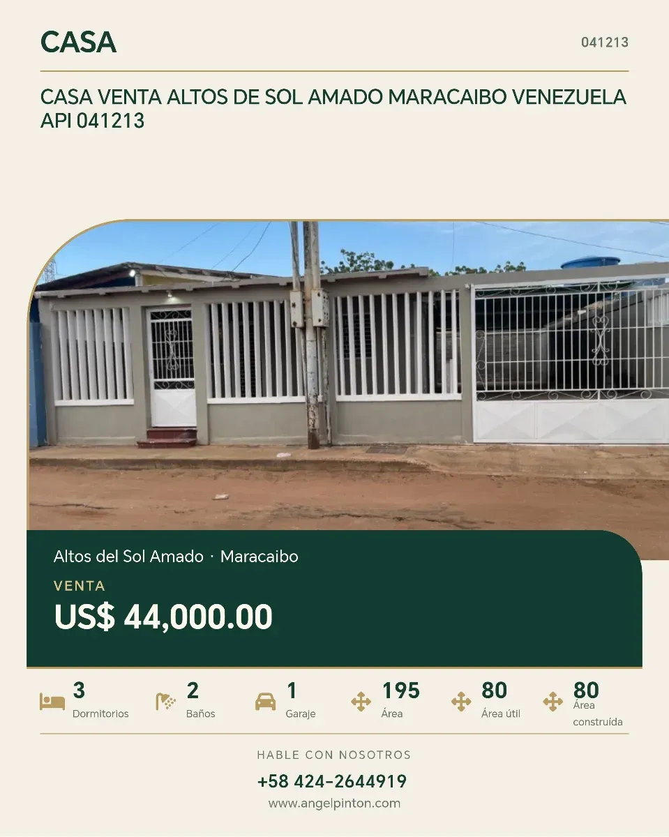 CASA VENTA ALTOS DE SOL AMADO MARACAIBO VENEZUELA API 041213