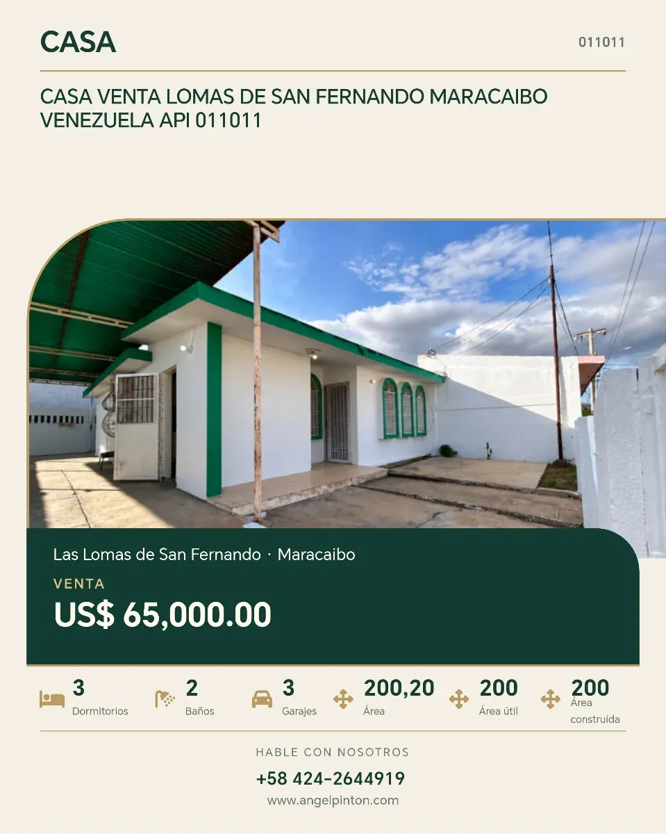 CASA VENTA LOMAS DE SAN FERNANDO MARACAIBO VENEZUELA API 011011