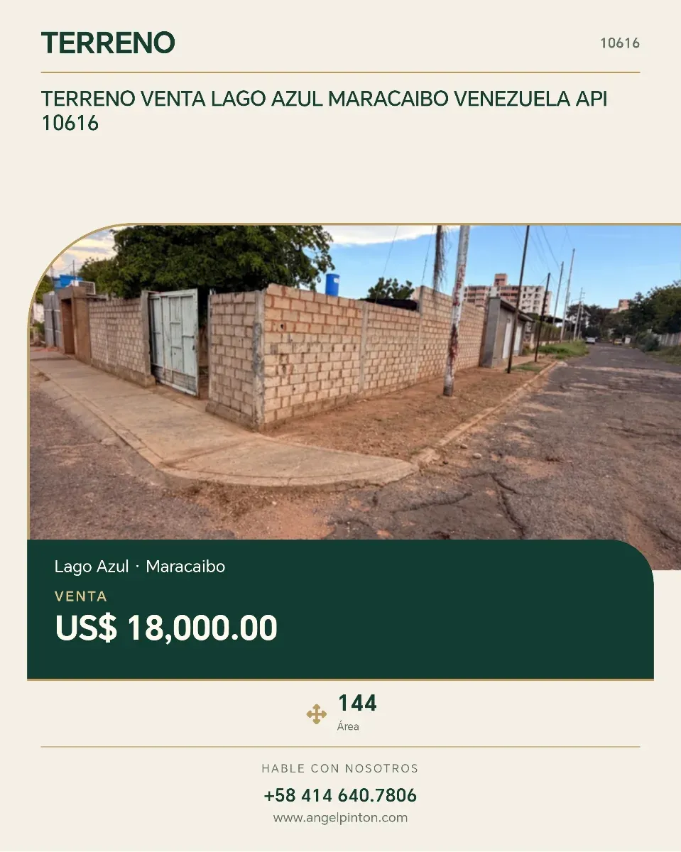 TERRENO VENTA LAGO AZUL MARACAIBO VENEZUELA API 10616