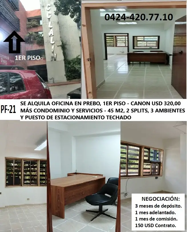 Cómoda oficina semiamoblada 1er piso en Prebo