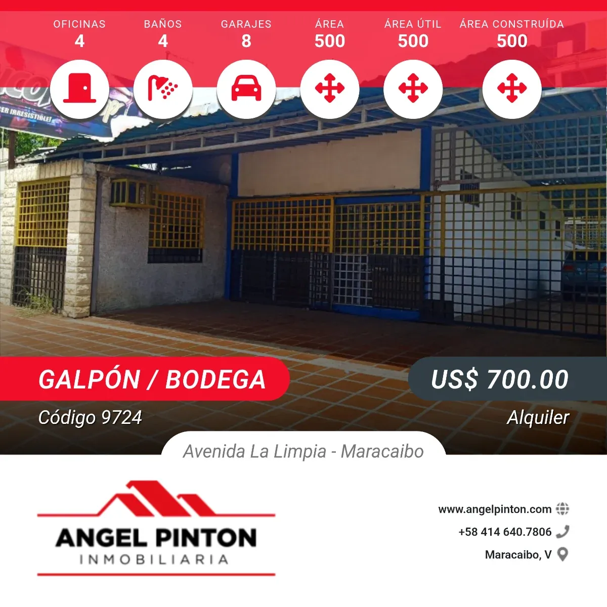 API 9724 GALPON ALQUILER LA LIMPIA MARACAIBO VENEZUELA $ 700 Elluz Blanco
