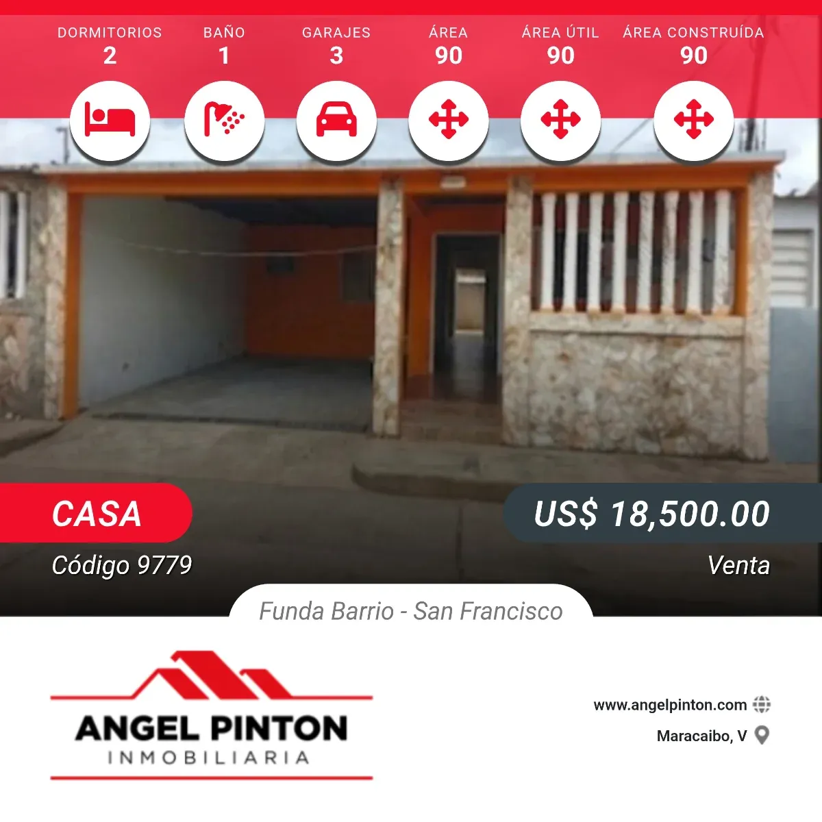 API 9779 CASA VENTA FUNDA BARRIO SAN FRANCISCO VENEZUELA $ 18.500 Elluz Blanco