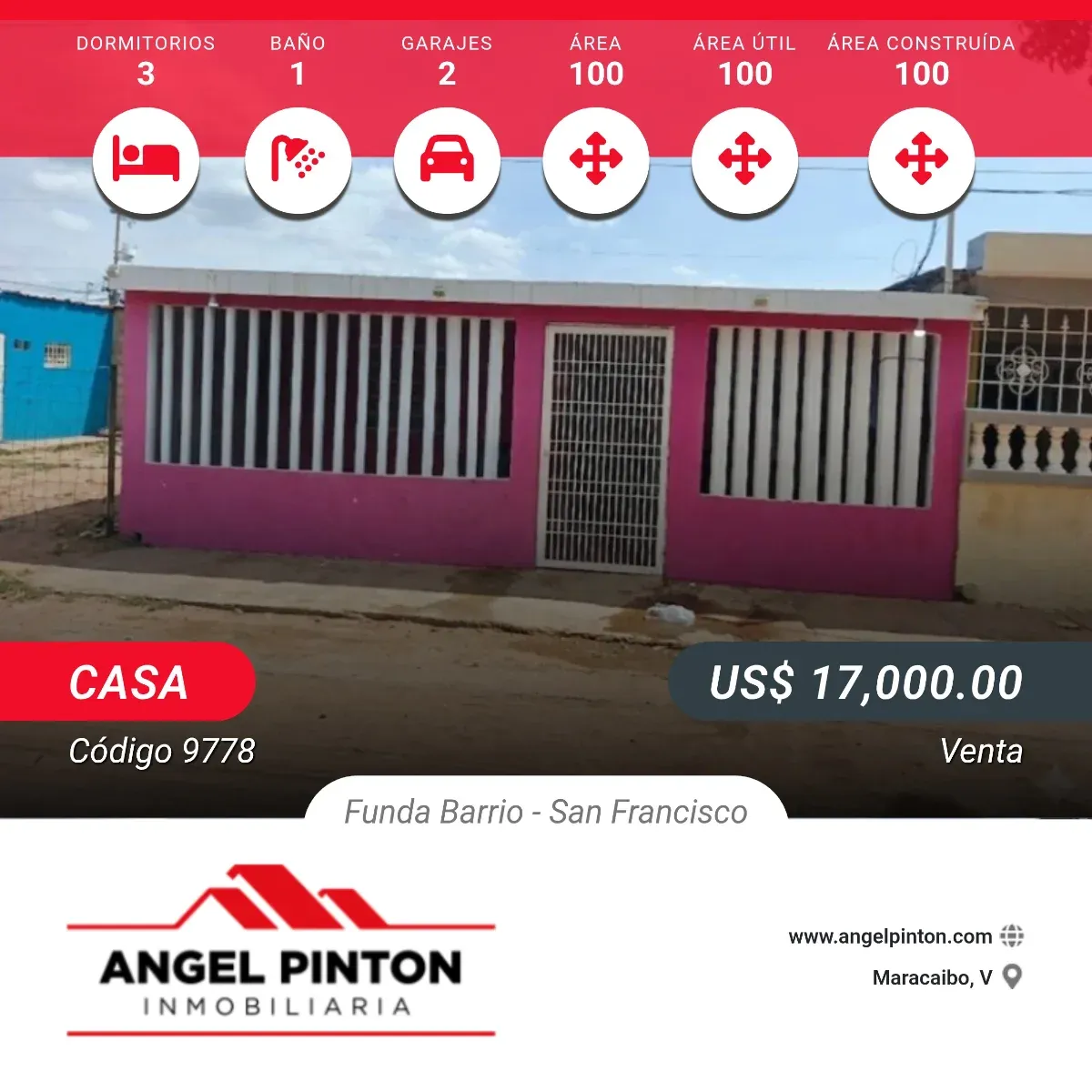 API 9778 CASA VENTA FUNDA BARRIO SAN FRANCISCO VENEZUELA  17,000$  Elluz Blanco 04146052930