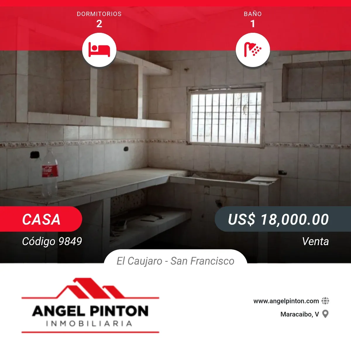 API 9849 CASA VENTA EL CAUJARO SAN FRANCISCO VENEZUELA API 9849 $ 18.000  Elluz Blanco 